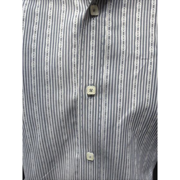 BUGATCHI Shaped Fit Large Blue Geometric Striped Flip Cuff Casual Mens - Picture 2 of 8